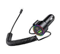 Fast Charging Type C Car 56W with Cable | Multi-port charging, Soft LED light, 1.35m coiled cable, Compatible with iOS and , Safety protection features