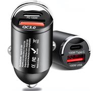 Fast Charging USB C Car Charger | 100 Watt Fast Car Charger Socket, Dual Port PowerDrive QC3.0 + PD (100W) | Car Cigarette Lighter, USB Metal Car Adapter for Galaxy, i-phone 16,15,14 Pro Max & Android
