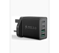 Fast Charging USB Wall Plug-Dual USB port 120W Power adapter, UK 3-pin charger, Smart IC for iPhone, Samsung, Tablets (black)