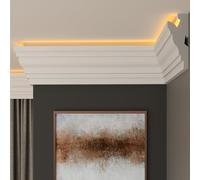 FAST DECOR LED Cornice Coving for Ceilings, Premium Extruded Polystyrene Ceiling Moulding Trim, Lightweight and Paintable Decorative Coving, Durable LED Lighting Coving (CLP09, 16M (8 Length))