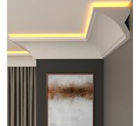 FAST DECOR LED Cornice Coving for Ceilings, Premium Extruded Polystyrene Ceiling Moulding Trim, Lightweight and Paintable Decorative Coving, Durable LED Lighting Coving (CLP16, 2M (1 Length))