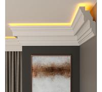 FAST DECOR LED Coving for Ceilings - White XPS Cornice Moulding, Lightweight Paintable Ceiling Trim, Decorative Cornice for Indirect LED Lighting, Easy DIY Installation (CLZ17, Internal Corner 20cm)