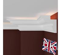FAST DECOR LED Coving for Ceilings - White XPS Cornice Moulding, Lightweight Paintable Ceiling Trim, Decorative Cornice for Indirect LED Lighting, Easy DIY Installation (CLZ16, 2m (1 Length))