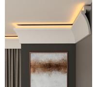 FAST DECOR LED Coving for Ceilings - White XPS Cornice Moulding, Lightweight Paintable Ceiling Trim, Decorative Cornice for Indirect LED Lighting, Easy DIY Installation (CLZ35, External Corner 20cm)
