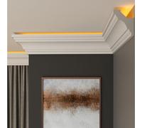 FAST DECOR LED Coving for Ceilings - White XPS Cornice Moulding, Lightweight Paintable Ceiling Trim, Decorative Cornice for Indirect LED Lighting, Easy DIY Installation (CLZ06, Internal Corner 20cm)