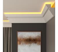 FAST DECOR LED Coving for Ceilings - White XPS Cornice Moulding, Lightweight Paintable Ceiling Trim, Decorative Cornice for Indirect LED Lighting, Easy DIY Installation (CLZ07, External Corner 20cm)