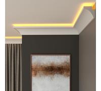 FAST DECOR LED Coving for Ceilings - White XPS Cornice Moulding, Lightweight Paintable Ceiling Trim, Decorative Cornice for Indirect LED Lighting, Easy DIY Installation (CLZ28, External Corner 20cm)