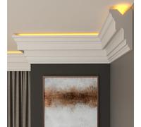 FAST DECOR LED Coving for Ceilings - White XPS Cornice Moulding, Lightweight Paintable Ceiling Trim, Decorative Cornice for Indirect LED Lighting, Easy DIY Installation (CLZ18, Internal Corner 20cm)