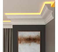 FAST DECOR LED Coving for Ceilings - White XPS Cornice Moulding, Lightweight Paintable Ceiling Trim, Decorative Cornice for Indirect LED Lighting, Easy DIY Installation (CLZ16, Internal Corner 20cm)