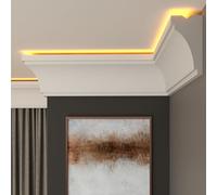 FAST DECOR LED Coving for Ceilings - White XPS Cornice Moulding, Lightweight Paintable Ceiling Trim, Decorative Cornice for Indirect LED Lighting, Easy DIY Installation (CLZ34, Internal Corner 20cm)