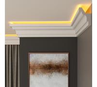 FAST DECOR LED Coving for Ceilings - White XPS Cornice Moulding, Lightweight Paintable Ceiling Trim, Decorative Cornice for Indirect LED Lighting, Easy DIY Installation (CLZ32, Internal Corner 20cm)