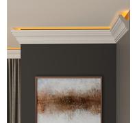 FAST DECOR LED Coving for Ceilings - White XPS Cornice Moulding, Lightweight Paintable Ceiling Trim, Decorative Cornice for Indirect LED Lighting, Easy DIY Installation (CLZ01, Internal Corner 20cm)