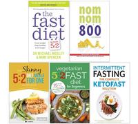Fast diet michael mosley, nom nom fast 800 cookbook, the skinny 5:2 diet meals for one, vegetarian 5 2 fast diet for beginners, complete ketofast 5 books collection set