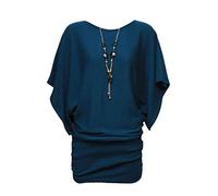 Fast Fashion New Womens Plus Size Knitted Jumper Batwing Top Necklace - Turquoise - 12