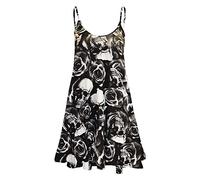 Fast fashion women's dress, rose, skull, check, spicy, boom, print, swing - Black - 14