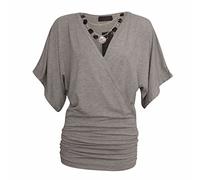Fast Fashion Women's Jumper Plus Size Knitted Necklace Batwing Top - Grey - XXL