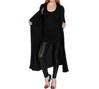 Fast Fashion Women's Long Sleeve Boyfriend Cardigan Plain Maxi Long Open - black - 16
