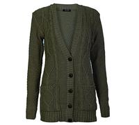 Fast Fashion Women's Plus Size Long Sleeve Cable Knitted Grandad Button Cardigan - green - UK 18