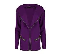 Fast Fashion Womens Pockets Open Front Hooded Cardigan Top Plum M/L (UK 12/14)
