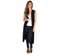 Fast Fashion women's sleeveless maxi cardigan in plain colour, flared with open front - Black - UK 14
