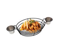 Fast Food Baskets - Red Oval Holders, Stackable Reusable Construction, Non Slip Food Display Solution | Perfect Dipping Bowls For Diner Plating Street Vendor Meals Table Organization Barbecue