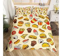 Fast Food Bedding Set King,Pizza Hamburger Comforter Cover for Boys Girls,Kids Sushi Popcorn Sandwich Duvet Cover Set Delicious Desserts Bedspread Cover Fashion Teens Bedroom Decor Bed Collection