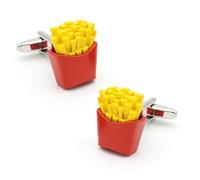 Fast Food Cuff Links Brown Color Hamburg & French Fries Design Brass Material Cufflinks For Men For Wedding, Banquet, Ceremony(Color 1)