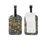 Fast Food Doodle Travel Luggage Tags Suitcase Baggage Tag Leather 1 Piece