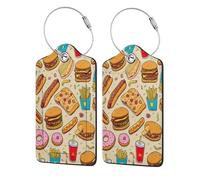 Fast Food Feast Luggage Tags for Suitcases Travel Bag Tags Name Tag Personalized Leather Luggage Tag with Privacy Cover Label Card 2 Pcs
