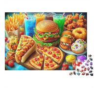 Fast Food Feast Puzzle Colorful Fast Food Collage Jigsaw Puzzle Difficult Challenging for Wall Decoration And Gifts 38x26cm/1000pcs