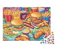 Fast Food Feast Spread 1000 Pc Sturdy Cardboard Classic Jigsaw Puzzle for Adults, Impossible Hard Challenge, Decompression, Ultimate Relaxation Gift 52x38cm/1000pcs