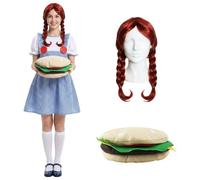 Fast Food Mascot Costume Dress Set Auburn Flick Wig Burger Plush Accessory Red Hair Character Fancy Dress Outfit Party Halloween Cosplay Costume