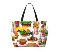 Fast Food Print Beach Travel Bag Smart Pocket Tote Summer Vacation Hiking Camping Outdoor Activity