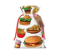 Fast Food Print Christmas Drawstring Gift Bags Festive Sack Xmas Birthday Party Present Packaging