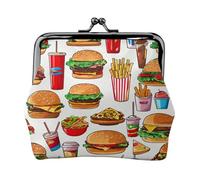 Fast Food print Coin Purse Small Change Purse Card Holder Coin Pouch Small Wallet for Women and Men, Black, One Size, Vintage