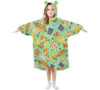 Fast Food Print Girls Boys Oversized Hoodie Blanket for Kids with Pockets Soft Warm Fleece Cosy Dressing Gown