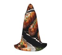 Fast Food Print Hooded Wizard Robe Halloween Cloak Medieval Renaissance Cosplay Christmas Party Outfits