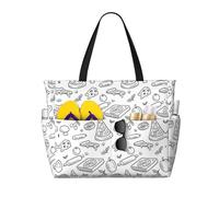 Fast Food Print Large Waterproof Beach Tote Bag for Women with Zip and Pockets Foldable Handbag for Travel Pool Shopping Holiday Gym