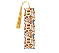 Fast Food Print Wooden Bookmark Colorful Tassels Elegant,Retro Natural Bookmark for Book Lovers