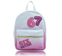Fast Forward 67 Mini Backpack for Girls, Tweens, Teens | 10" Pink and Blue Ombre Saffiano Backpack with Six Seven Graphic | Cute Mini Bookbag for School, Travel, or Everyday Use | Ages 8+
