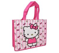 Fast Forward Hello Kitty Reusable Shopping Tote Bag, Pink Striped Pattern with Cupcake Design, Medium
