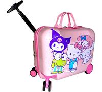 Fast Forward Ride-On 18" Suitcase For Kids/Tow-Along Toddler Carry-On Luggage With Wheels, Multicolor, L, Hello Kitty and Friends