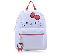 Fast Forward Sanrio Hello Kitty Backpack for Women, Large Faux Leather Bookbag Double Strap Shoulder Bag with 3D Design and Keychain (White-Red), White, L, Backpack
