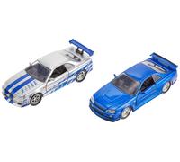 Fast & Furious Brian's Nissan Skyline GT-R R34 Silver & Nissan GT-R R34 Blue 1:32 Die - cast Car, Toys for Kids and Adults