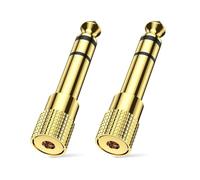 FAST-FX 2 Pcs Gold Plated Headphone Jack Adapter 3.5mm to 6.35mm, 1/8 to 1/4" Plug Stereo Auxiliary Adapter, Mini Jack to Jack Adapter or Electric Keyboard Mixer Amplifier Speaker Headphones