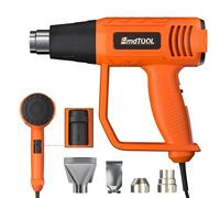 Fast Heat Gun 2000W, 60℃- 600℃ Dual Temp Universal Hot Air Gun with 4 Nozzle Attachments for Pipe Bending, Shrinking, Paint Stripping, Handheld and Portable, Orange