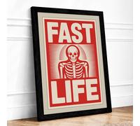 Fast Life Retro Framed Wall Art Print A4 Black | Ready to Hang, Premium Gi Paper, Fade-Resistant Inks, Securely Packaged, UK Made
