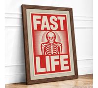 Fast Life Retro Framed Wall Art Print A4 Walnut | Ready to Hang, Premium Gi Paper, Fade-Resistant Inks, Securely Packaged, UK Made