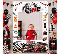 Fast One 1st Birthday Decorations Race Car Birthday Backdrop Banner Racing Photography Background Photo Booth Frame Decoration with Checkered Flag Speed Design Birthdays 74.8 x 51.2 in