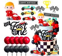 Fast One Cake Topper Race Car First Birthday Cake Decorations Fast One Party Supplies Favors for Racing Car Checkered Flag Birthday Party Decorations Supplies